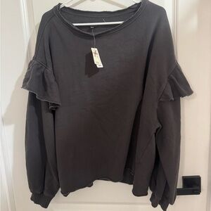 Aerie Dark Gray Ruffle Sleeve Sweatshirt